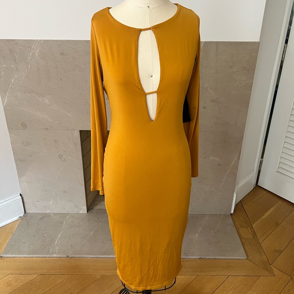 Elegant Mustard Long Sleeve Dress